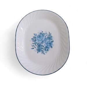 Corelle by Corning Velvet Rose Platter Blue Roses 10" x 12" Fluted Edge